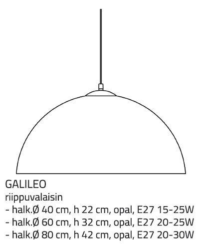 Galileo-riippuvalaisimen mittapiirrustus